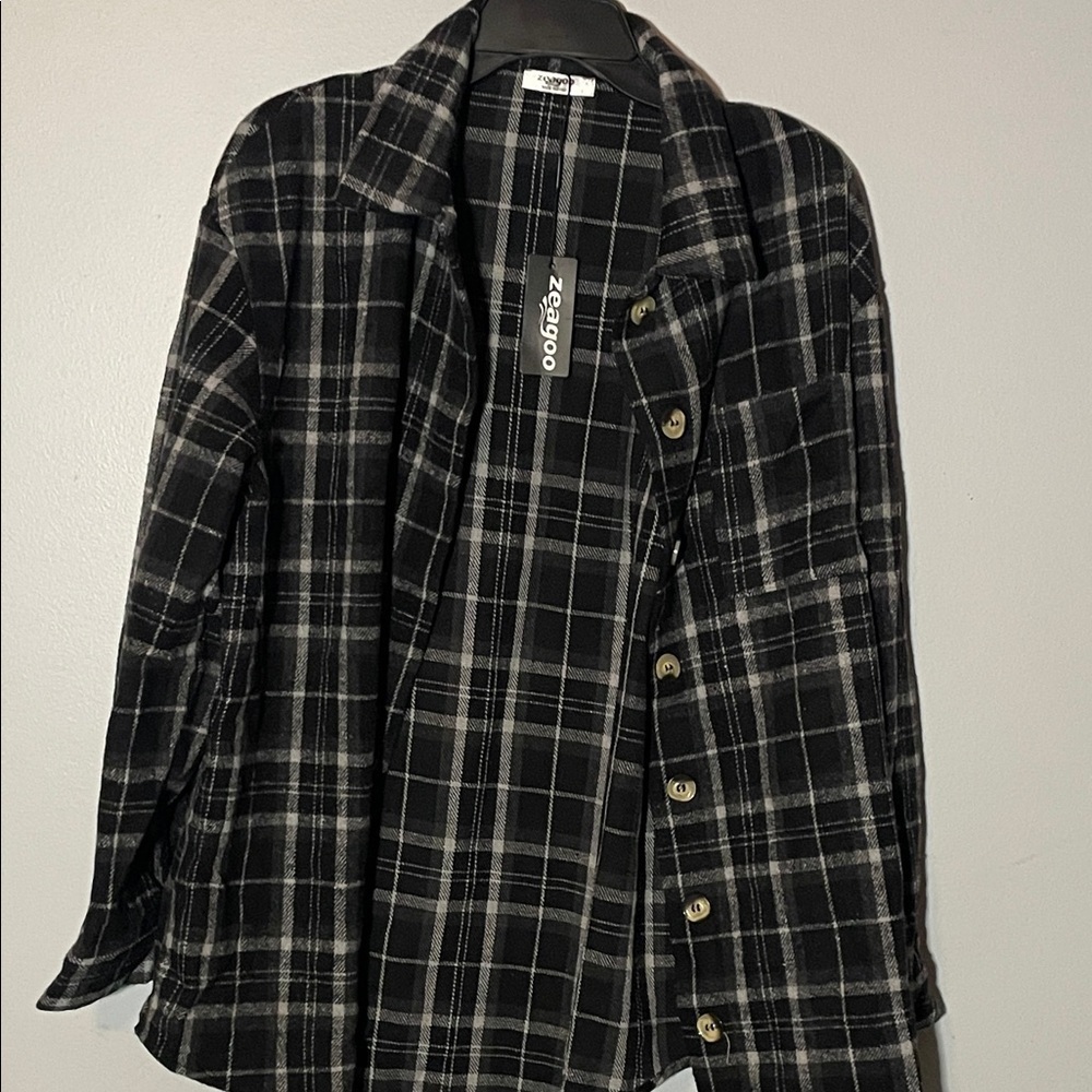 Zeagoo Women's Plaid Utility Jacket Large